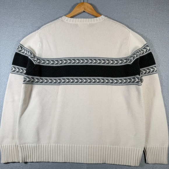 Vintage Eddie Bauer Mens Cream Geometric Stripe Crewneck Sweater Size Medium - Picture 2 of 14